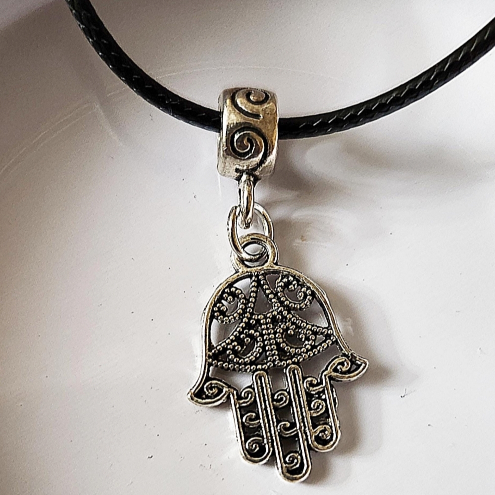 Silver Hamsa Hand Pendant Necklace